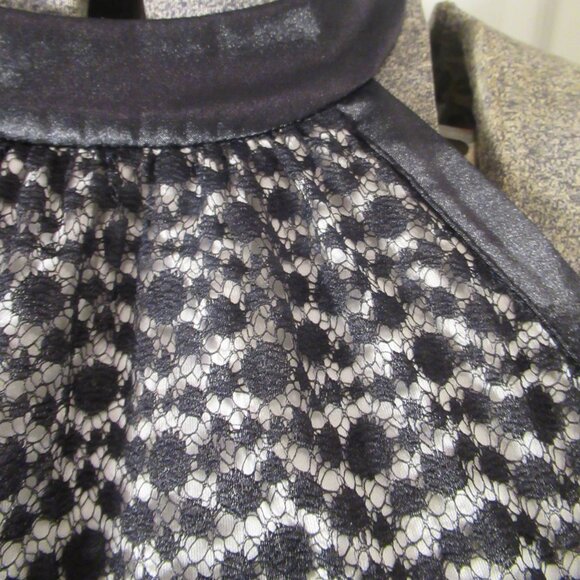 Nicole Miller Black & White Lace Dot Size Small Halter Neck Top Satin Bow Tie - Picture 12 of 14